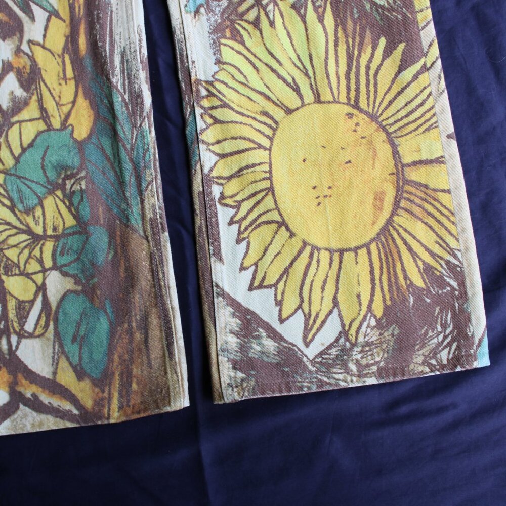 We The Free  tinsley beach scene printed denim jeans sunflowers wide leg barrel - Picture 10 of 14